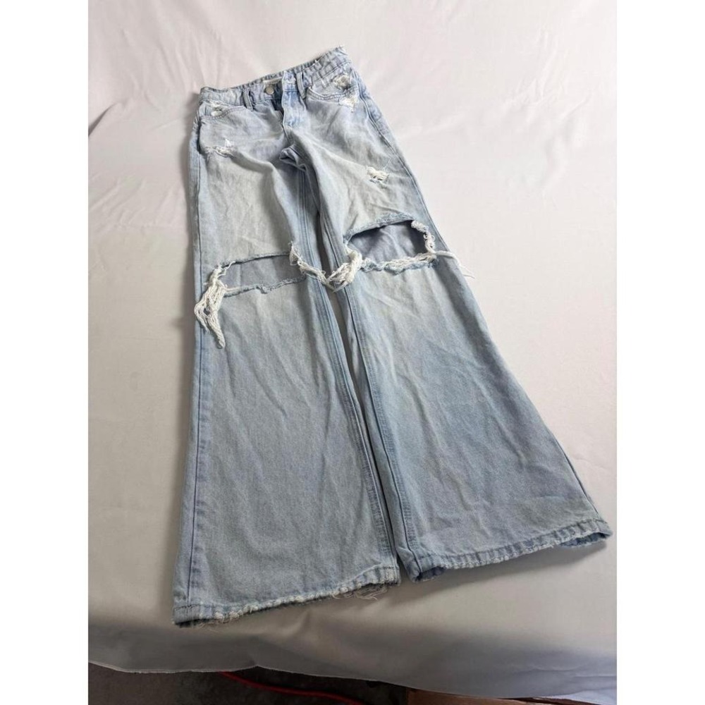 Altar'd State Distressed Wide Leg Jeans Light Wash Ripped Knee‎ Denim Womens 24